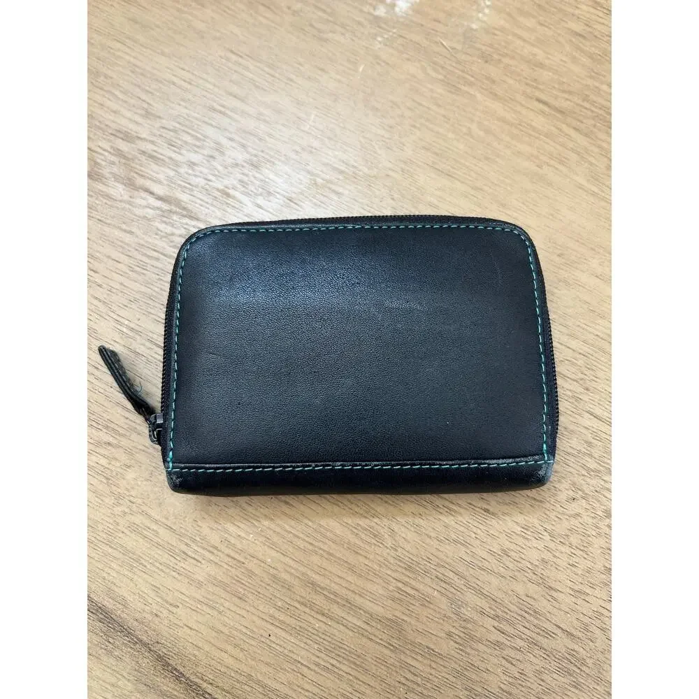 Mywalit Black Leather Accordion Card Holder Wallet Multicolor Rainbow Zip